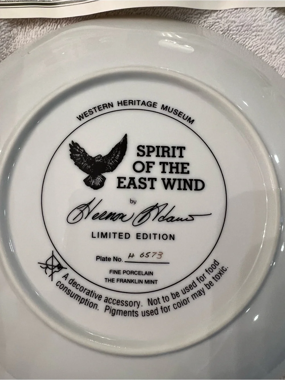 'Spirit of the East Wind' collectible plate from the Franklin Mint Collection.